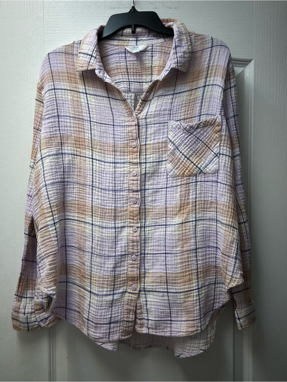 Time and Tru Long Sleeve Gauze Cotton with Sleeve Button Tie Back Shirt Sz 2XL